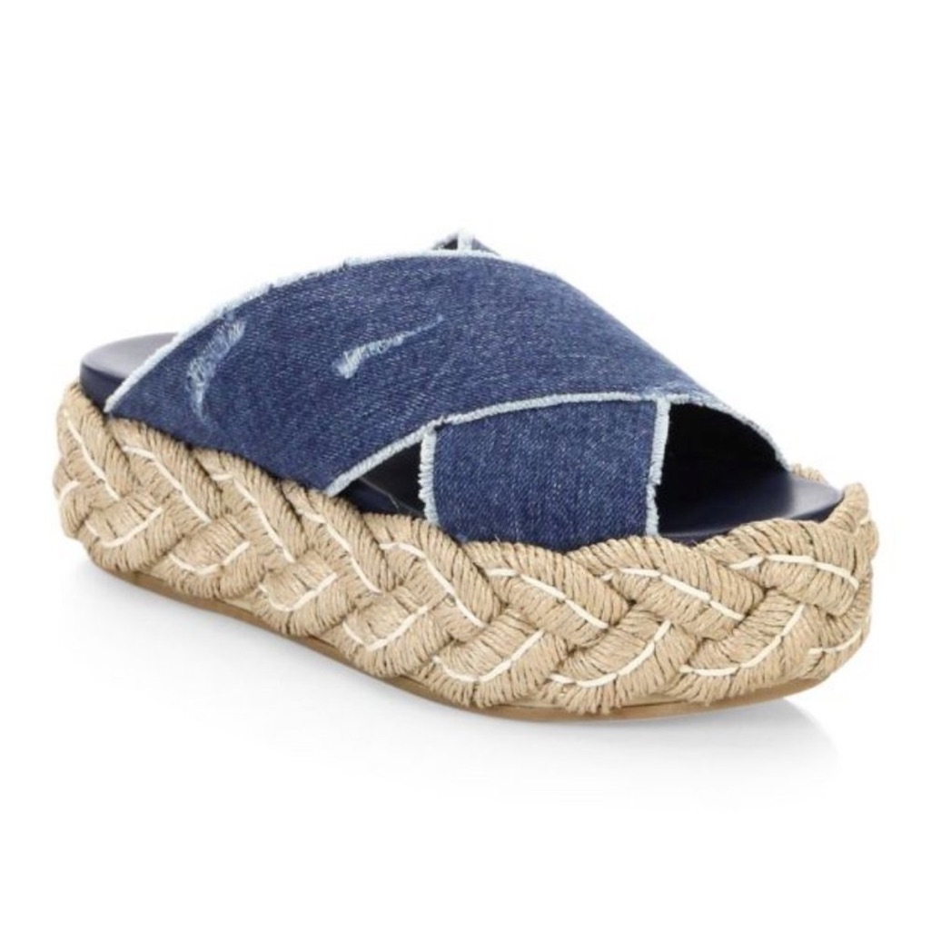 Miu Miu Crisscrossed Denim Platform Rafiel Sandals
